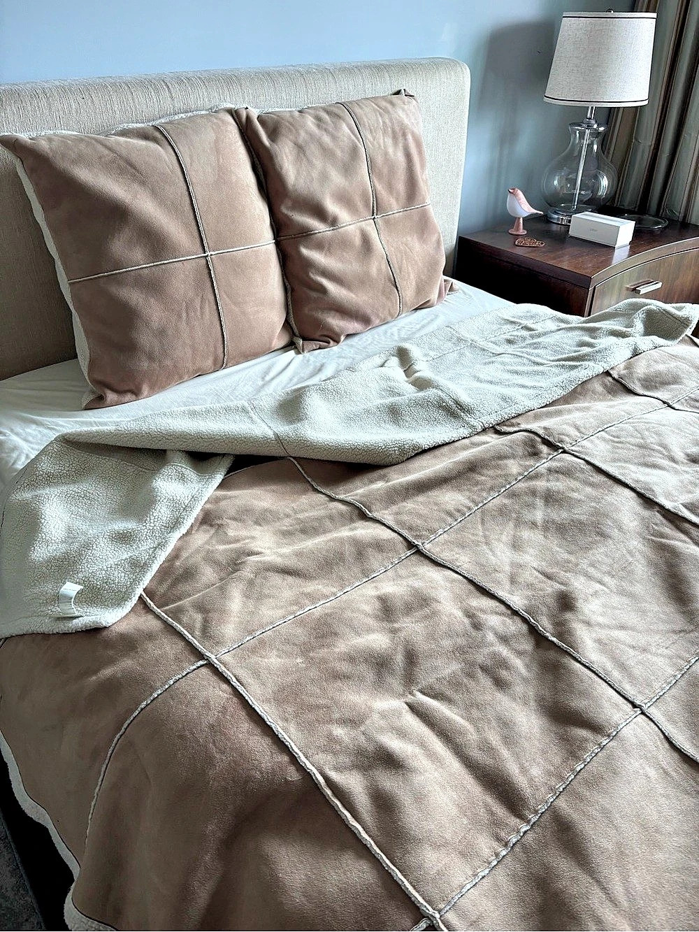 Pottery Barn Mocha & Cream Sherpa Bedding Set Like New